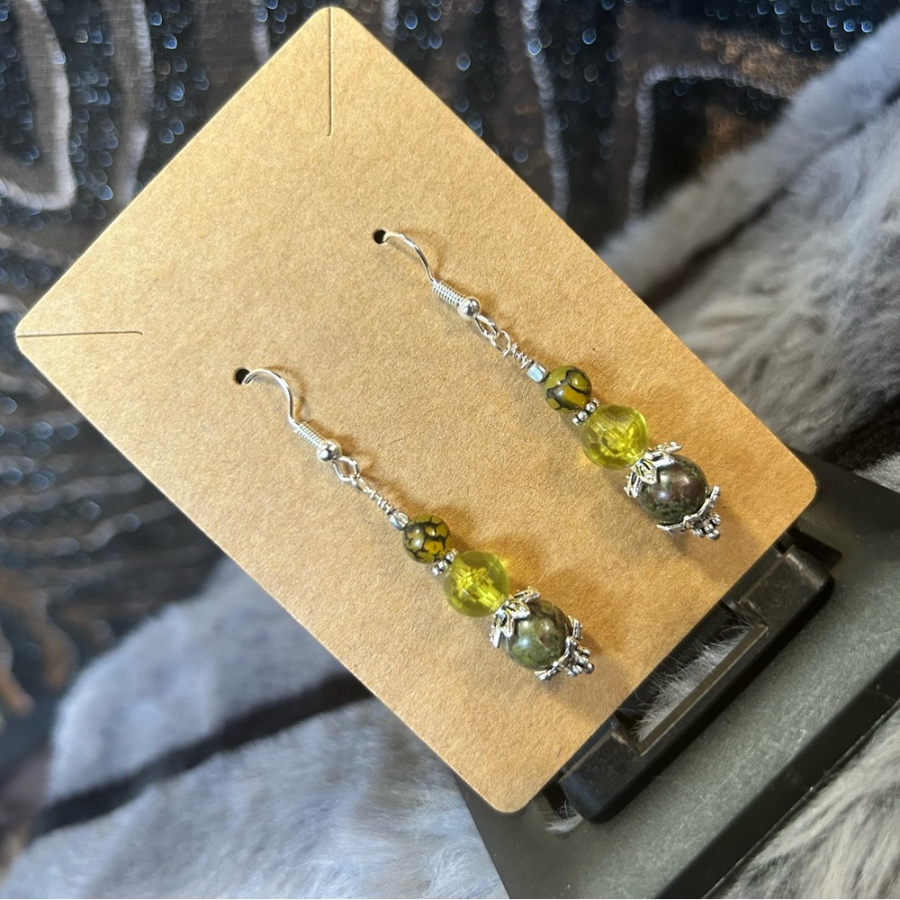 Handcrafted Genuine Blood Stone Dragon Vein Agate Earrings